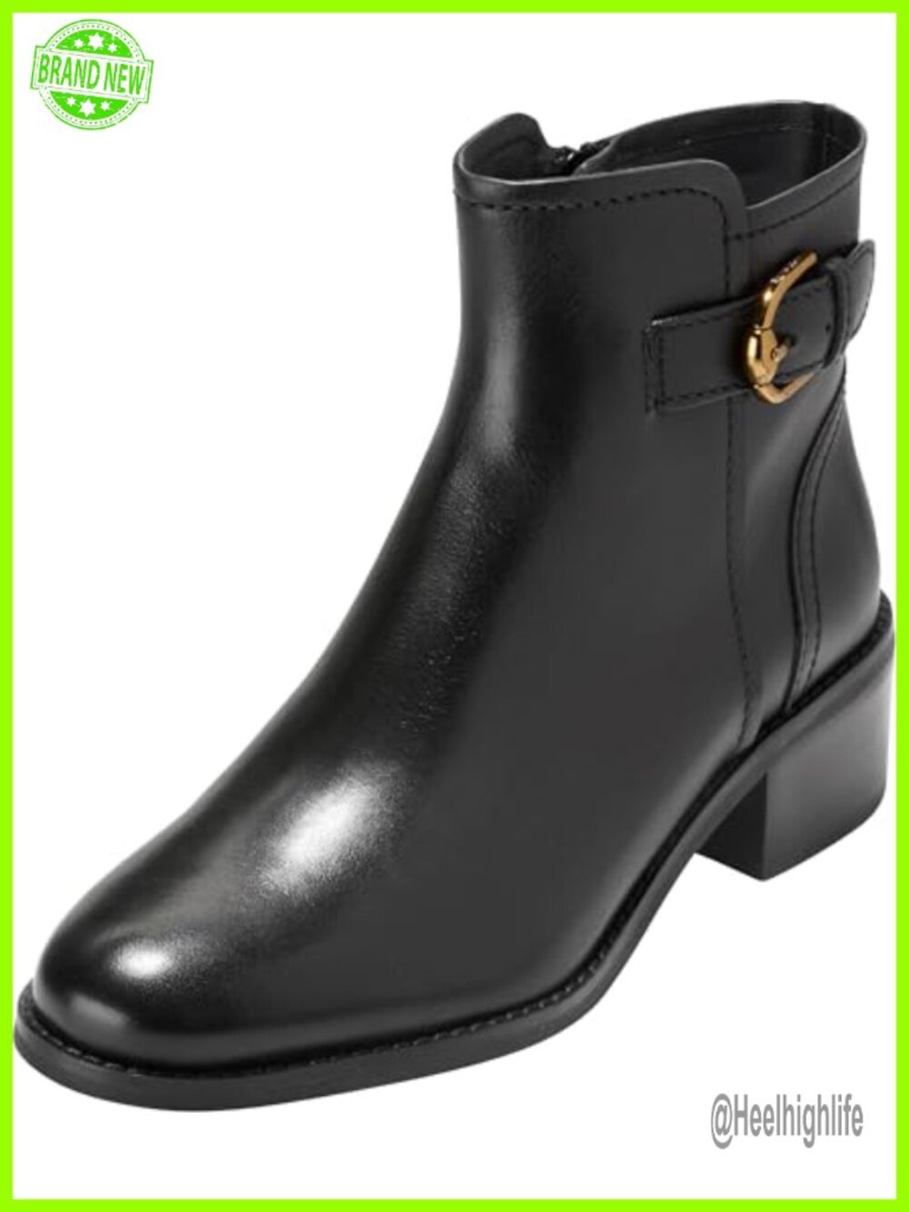 Leather Mid-Calf Bootie Round Toe Flat Buckle Ankle Boot